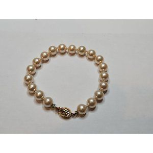 Vintage Imitation Pearl/Pearl-Like Bracelet, Gold Tone Clasp 6.5'' Circumference